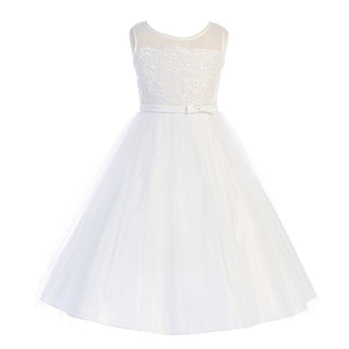 Petite Adele Little Girls White Scalloped Lace Tulle Flower Girl Dress 2T-6 - SophiasStyle.com