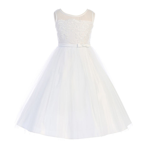 Petite Adele Little Girls White Scalloped Lace Tulle Flower Girl Dress 2T-6 - SophiasStyle.com