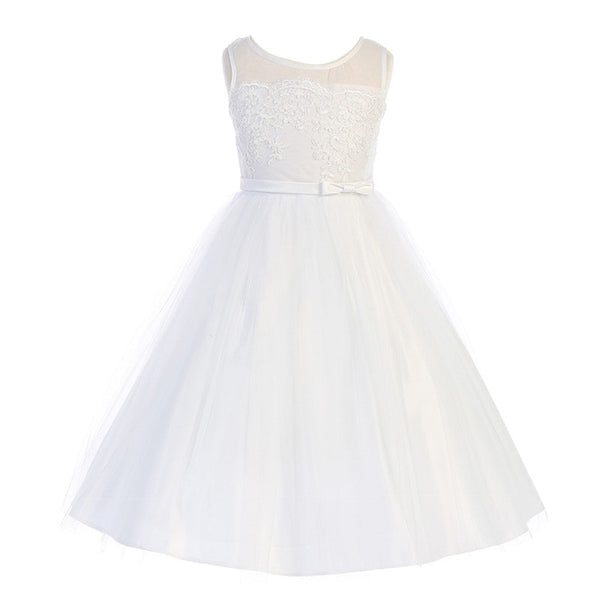 Petite Adele Big Girls White Scalloped Lace Tulle Junior Bridesmaid Dress 8-16 - SophiasStyle.com