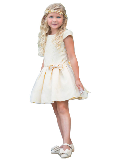 Petite Adele Big Girls Yellow Jacquard Organza Junior Bridesmaid Dress 8-12 - SophiasStyle.com