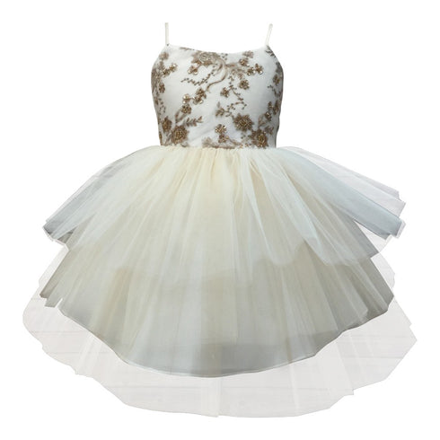 Petite Adele Big Girls Champagne Beaded Multi-Tier Junior Bridesmaid Dress 8-10 - SophiasStyle.com