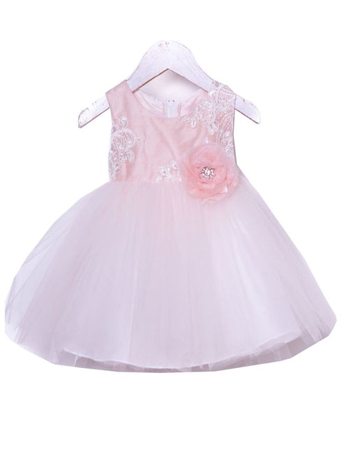 Petite Adele Baby Girls Blush Silk Embroidered Tulle Flower Girl Dress 6-24M - SophiasStyle.com