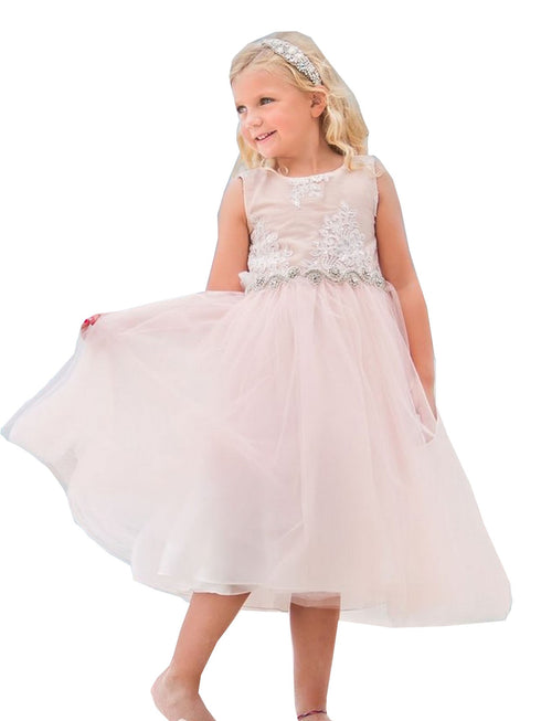 Petite Adele Baby Girls Blush Silk Rhinestone Belt Flower Girl Dress 6-24M - SophiasStyle.com