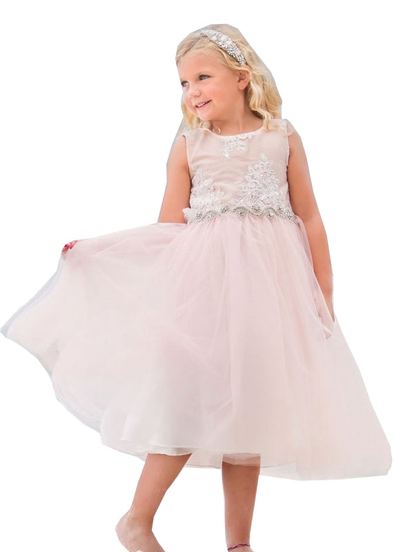 Petite Adele Baby Girls Blush Silk Rhinestone Belt Flower Girl Dress 6-24M - SophiasStyle.com