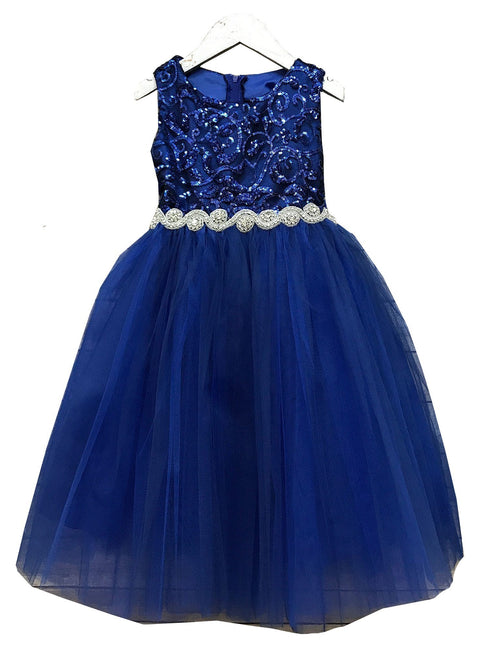 Petite Adele Big Girls Navy Silk Rhinestone Belt Tulle Christmas Dress 8-12 - SophiasStyle.com