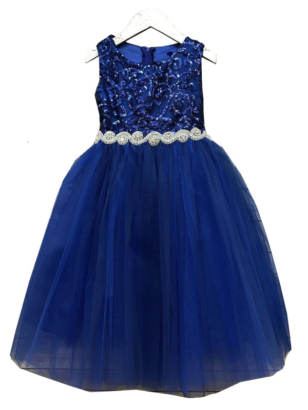 Petite Adele Big Girls Navy Silk Rhinestone Belt Tulle Christmas Dress 8-12 - SophiasStyle.com