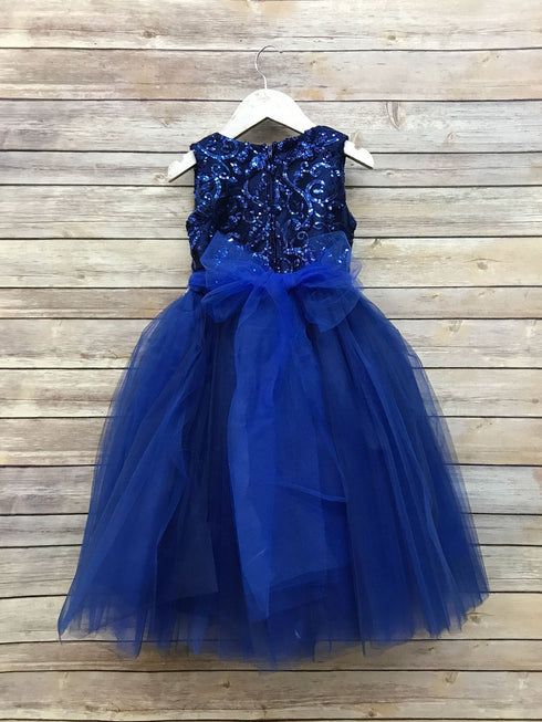 Petite Adele Little Girls Navy Silk Rhinestone Belt Tulle Christmas Dress 2-6 - SophiasStyle.com