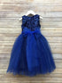 Petite Adele Little Girls Navy Silk Rhinestone Belt Tulle Christmas Dress 2-6 - SophiasStyle.com