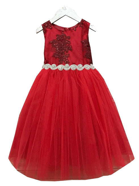 Petite Adele Little Girls Red Silk Rhinestone Belt Tulle Christmas Dress 2-6 - SophiasStyle.com
