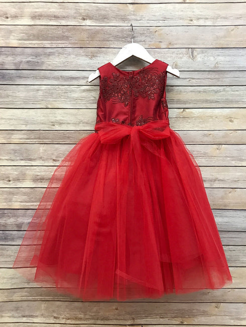 Petite Adele Big Girls Red Silk Rhinestone Belt Tulle Christmas Dress 8-12 - SophiasStyle.com