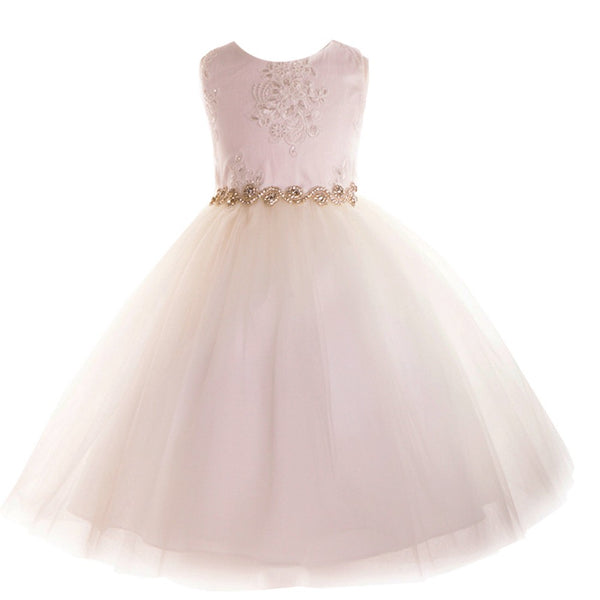 Petite Adele Little Girls Ivory Beaded Applique Flower Girl Dress 2T-6 - SophiasStyle.com