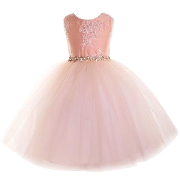 Petite Adele Big Girls Blush Beaded Applique Junior Bridesmaid Dress 8-12 - SophiasStyle.com