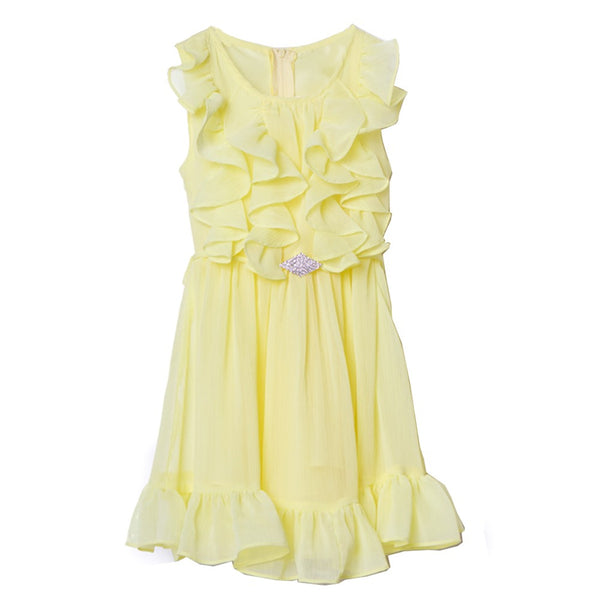 Petite Adele Little Girls Yellow Tiered Chiffon Ruffled Easter Dress 2-6 - SophiasStyle.com