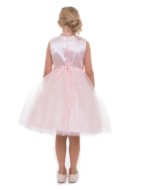Petite Adele Big Girls Blush Sequin Charmeuse Bow Junior Bridesmaid Dress 8-12 - SophiasStyle.com
