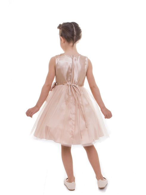 Petite Adele Little Girls Champagne Sequin Charmeuse Bow Flower Girl Dress 2-6 - SophiasStyle.com