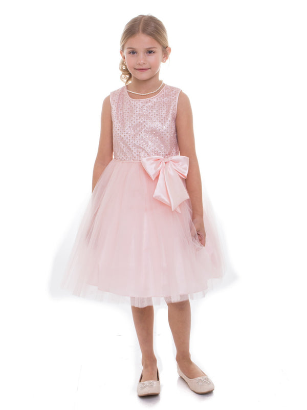 Petite Adele Little Girls Blush Sequin Charmeuse Bow Flower Girl Dress 2-6 - SophiasStyle.com