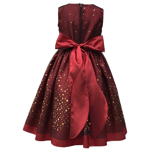 Petite Adele Little Girls Burgundy Taffeta Mesh Sequin Occasion Dress 2-6 - SophiasStyle.com