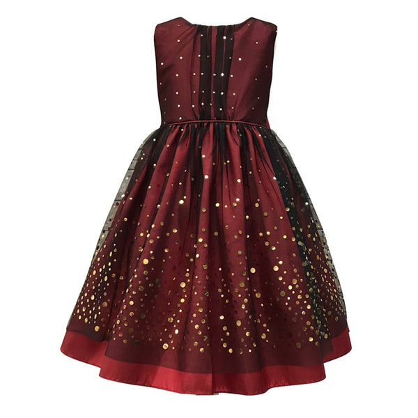 Petite Adele Little Girls Burgundy Taffeta Mesh Sequin Occasion Dress 2-6 - SophiasStyle.com