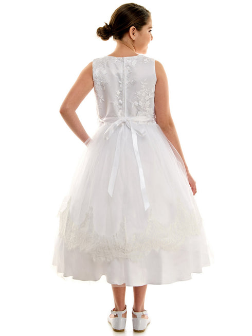 Petite Adele Big Girls White Beaded Lace Bodice Skirt Hem Communion Dress 8-16 - SophiasStyle.com