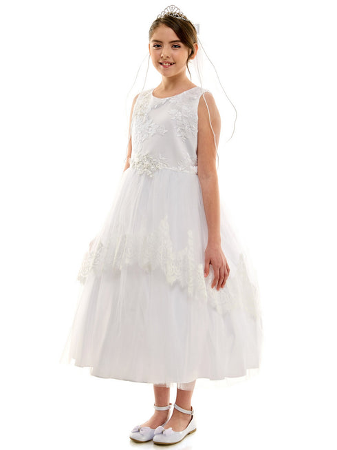 Petite Adele Little Girls White Beaded Lace Bodice Skirt Hem Dress 2-6 - SophiasStyle.com