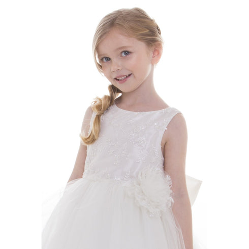 Petite Adele Little Girls Ivory Beads Embroidery Luxurious Flower Girl Dress 2-6 - SophiasStyle.com
