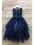 Petite Adele Little Girls Navy Sequin Tiered Tutu Flower Girl Dress 2-6 - SophiasStyle.com