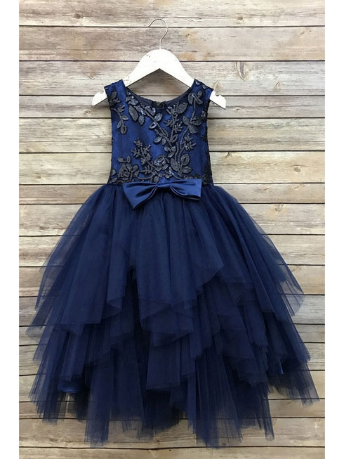 Petite Adele Little Girls Navy Sequin Tiered Tutu Flower Girl Dress 2-6 - SophiasStyle.com