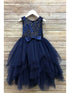 Petite Adele Big Girls Navy Sequin Tiered Tutu Junior Bridesmaid Dress 8-12 - SophiasStyle.com