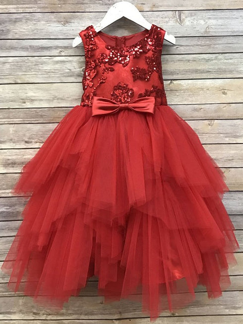 Petite Adele Big Girls Red Sequin Tiered Tutu Junior Bridesmaid Dress 8-12 - SophiasStyle.com