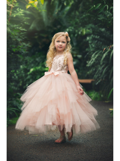 Petite Adele Big Girls Blush Sequin Tiered Tutu Junior Bridesmaid Dress 8-12 - SophiasStyle.com