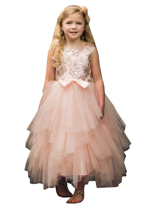 Petite Adele Big Girls Blush Sequin Tiered Tutu Junior Bridesmaid Dress 8-12 - SophiasStyle.com