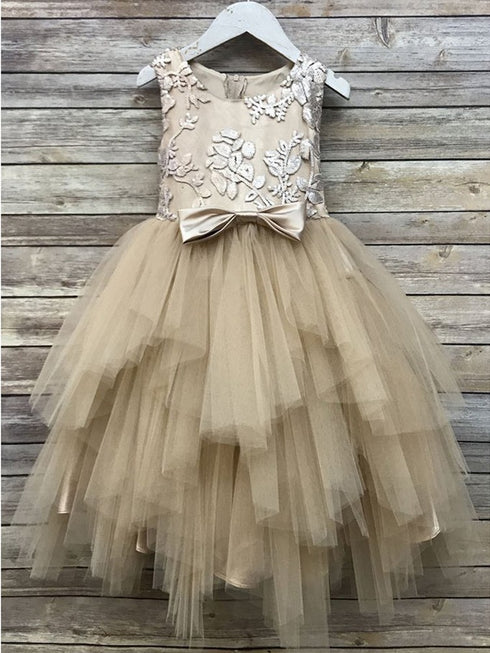 Petite Adele Big Girls Champagne Sequin Tiered Tutu Junior Bridesmaid Dress 8-12 - SophiasStyle.com