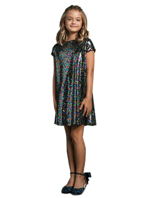 Petite Adele Big Girls Rainbow Sequin Shift Special Occasion Dress 8-12 - SophiasStyle.com