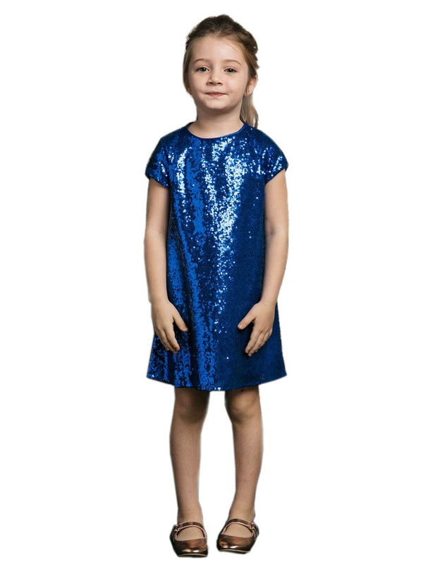 Petite Adele Little Girls Royal Blue Sequin Shift Special Occasion Dress 2-6 - SophiasStyle.com