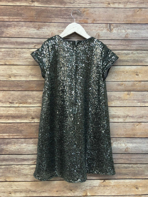Big Girls Gray Sparkle Sequin Katy Short Sleeve Shift Party Dress 8-12 - SophiasStyle.com