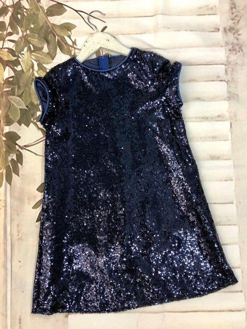 Big Girls Navy Sparkle Sequin Katy Short Sleeve Shift Party Dress 8-12 - SophiasStyle.com