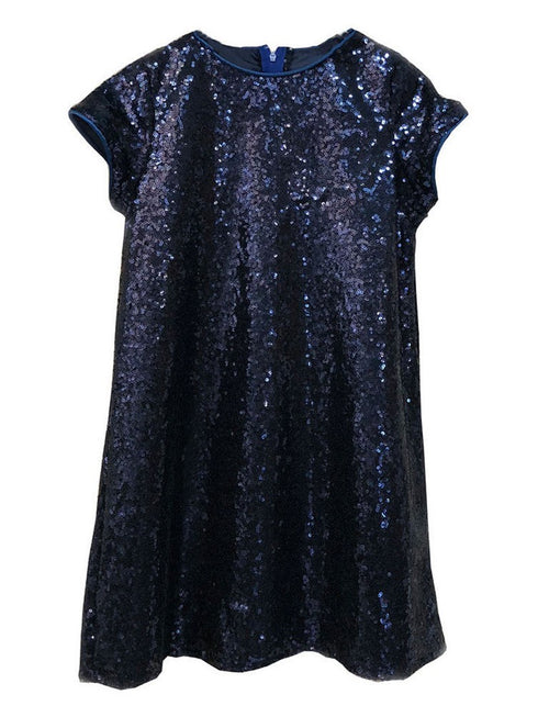 Little Girls Navy Sparkle Sequin Katy Short Sleeve Shift Party Dress 2-6 - SophiasStyle.com