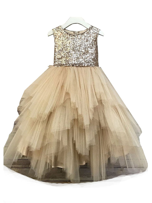 Petite Adele Little Girls Champagne Sequin Multi Tiered Special Occasion Dress 2-6 - SophiasStyle.com