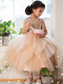 Petite Adele Big Girls Blush Sequin Multiple Tiered Special Occasion Dress 8-12 - SophiasStyle.com