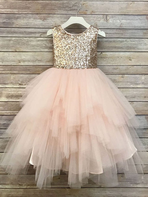 Petite Adele Little Girls Blush Sequin Multi Tiered Special Occasion Dress 2-6 - SophiasStyle.com