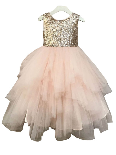 Petite Adele Little Girls Blush Sequin Multi Tiered Special Occasion Dress 2-6 - SophiasStyle.com