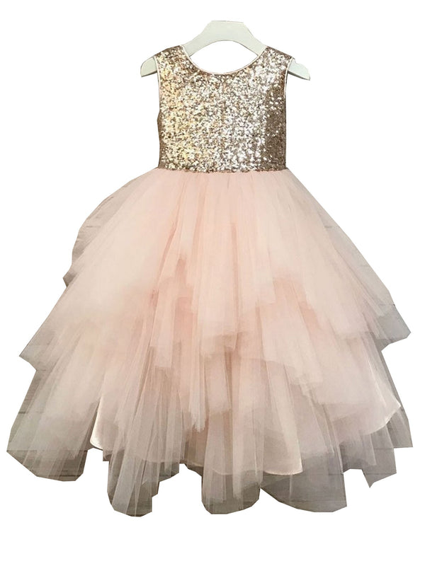Petite Adele Big Girls Blush Sequin Multiple Tiered Special Occasion Dress 8-12 - SophiasStyle.com