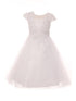 Little Girls White Pearl Accented Embroidered Stylish Flower Girl Dress 4-6 - SophiasStyle.com