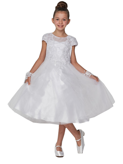 Little Girls White Pearl Accented Embroidered Stylish Flower Girl Dress 4-6 - SophiasStyle.com