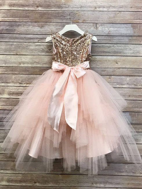 Petite Adele Little Girls Blush Sequin Multi Tiered Special Occasion Dress 2-6 - SophiasStyle.com