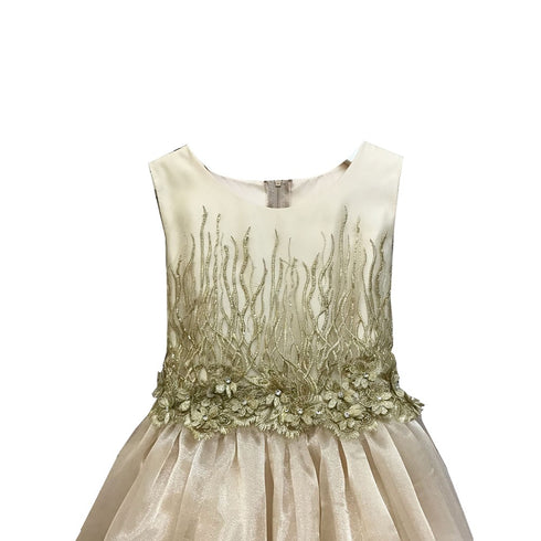 Petite Adele Little Girls Champagne Satin Organza Sleeveless Easter Dress 2-8 - SophiasStyle.com