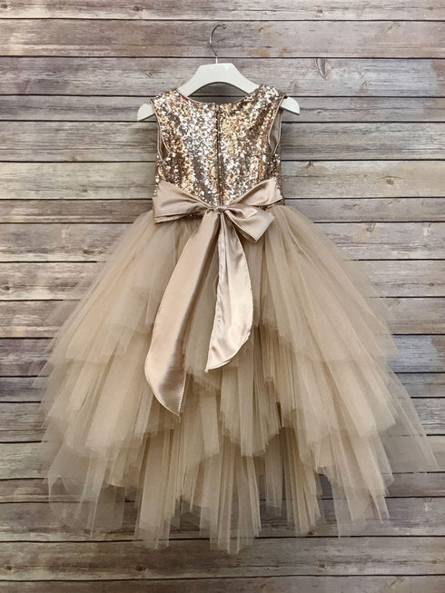 Petite Adele Little Girls Champagne Sequin Multi Tiered Special Occasion Dress 2-6 - SophiasStyle.com