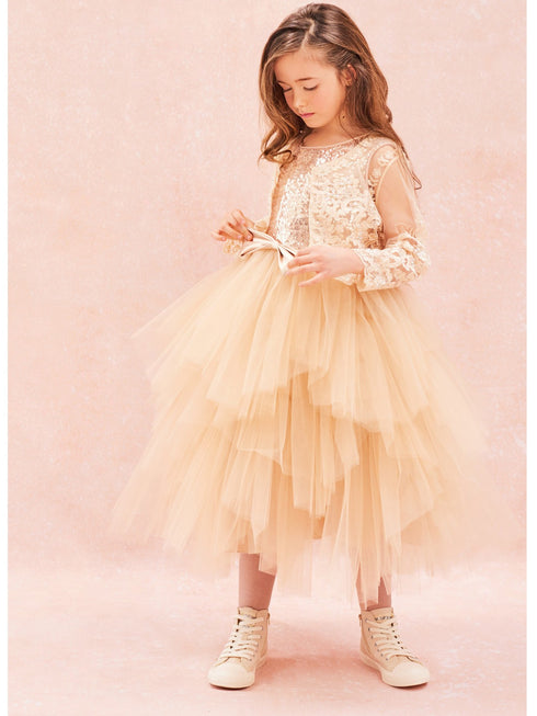 Petite Adele Big Girls Champagne Sequin Multi Tiered Special Occasion Dress 8-12 - SophiasStyle.com