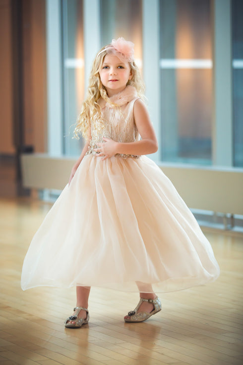 Petite Adele Little Girls Blush Satin Organza Sleeveless Easter Dress 2-8 - SophiasStyle.com