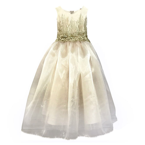 Petite Adele Little Girls Champagne Satin Organza Sleeveless Easter Dress 2-8 - SophiasStyle.com